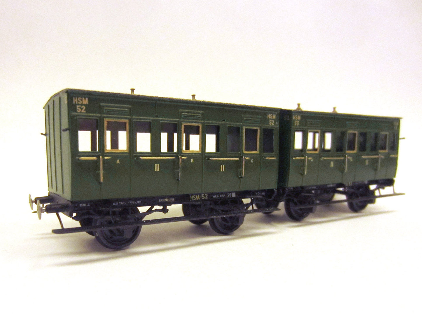 Messing bouwset kortgekoppelde 2e klasse rijtuigen "HSM B3" (1884-1916) Art. M-244