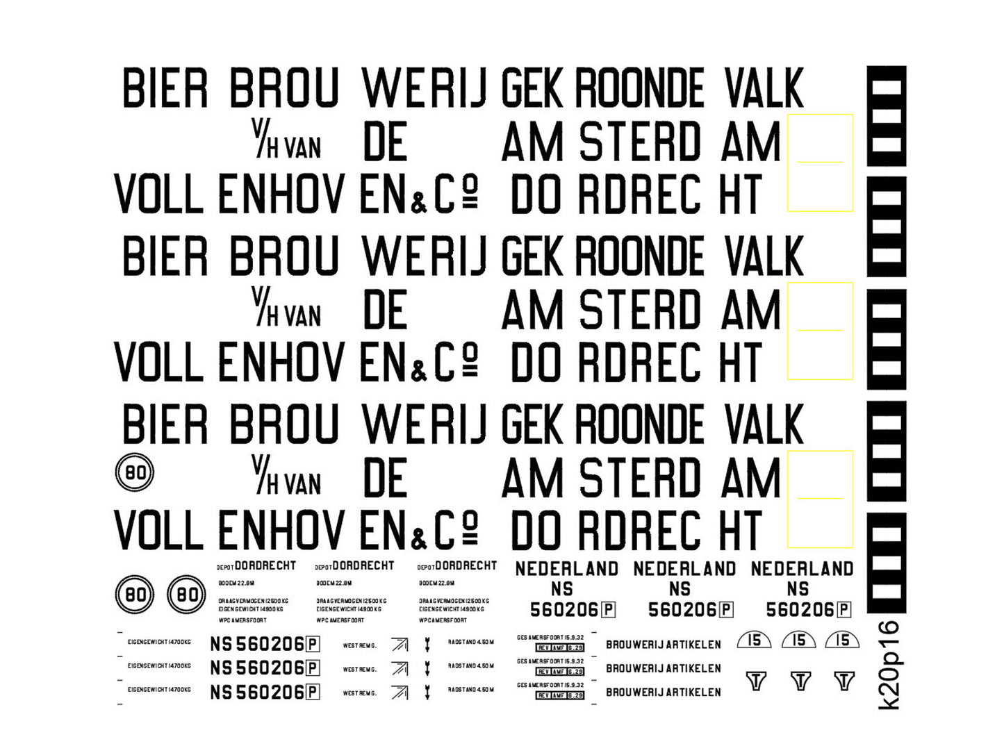 Opschriften voor bierwagen "De Gekroonde Valk" (1924-1949) Art. T-20p16