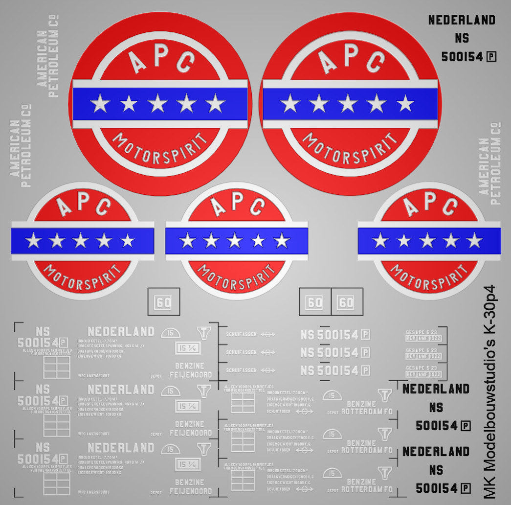 Opschriften voor ketelwagen "A.P.C." NS uitvoering (1926-1936) - Art. T-30p4