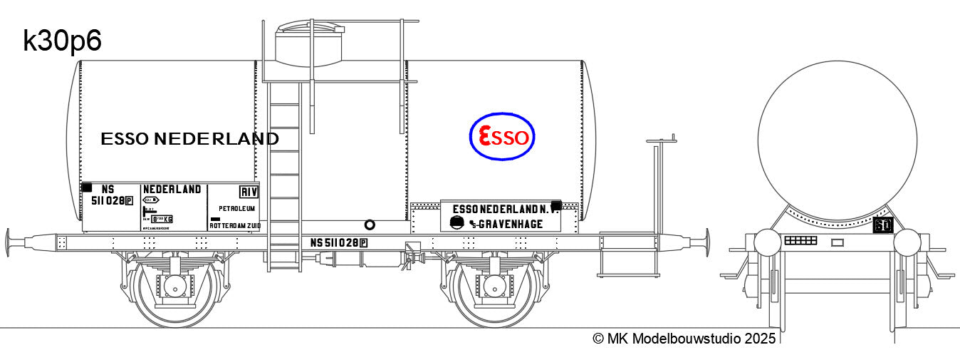 Opschriften voor ketelwagen "Esso", NS uitvoering (1950-1973) - Art. T-30p5