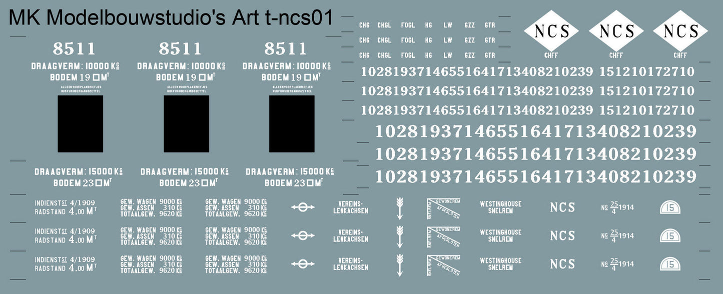 Opschriften voor NCS voor goederenwagens, wit - T-NCS01