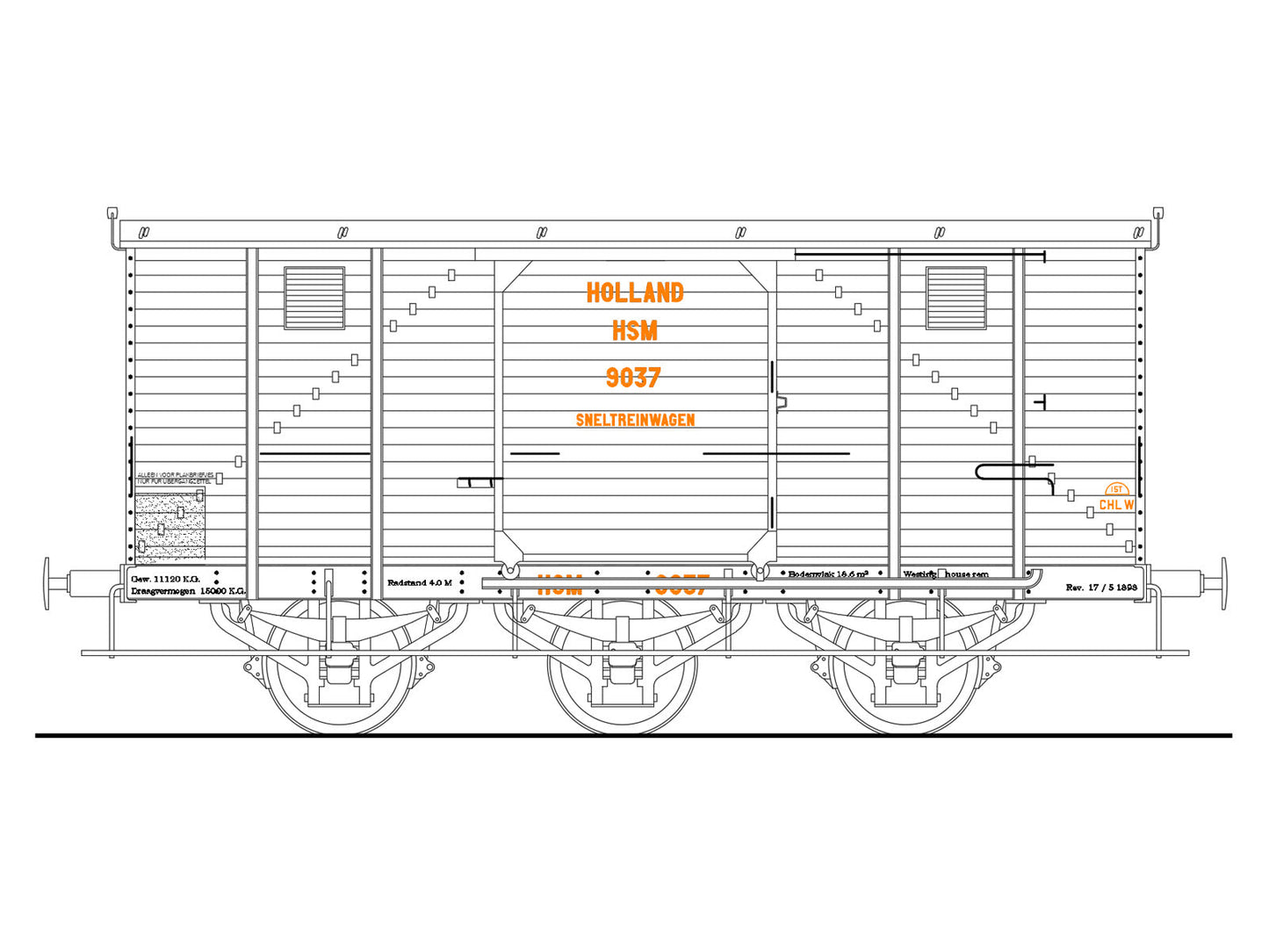 Messing bouwset goederenwagen CHD, drieassig NS / HSM (1898-1940)  Art. M-175