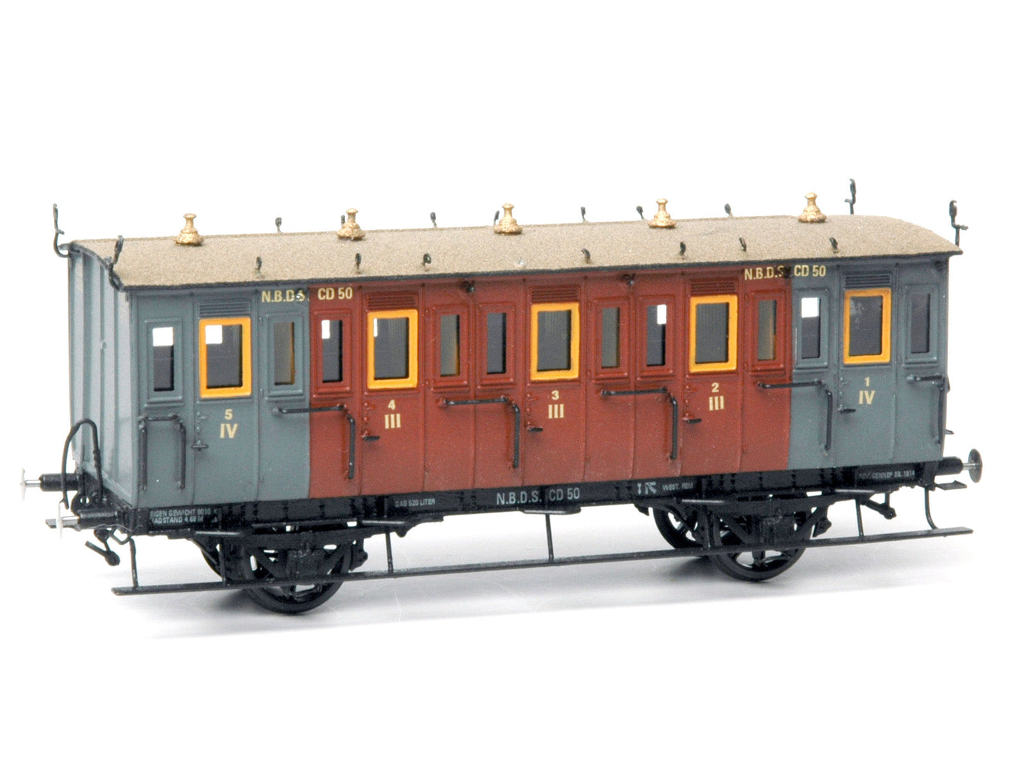 Messing bouwset 3e klasse couperijtuig met zijramen NS / SS / NBDS (1871-1936)  Art. M-212