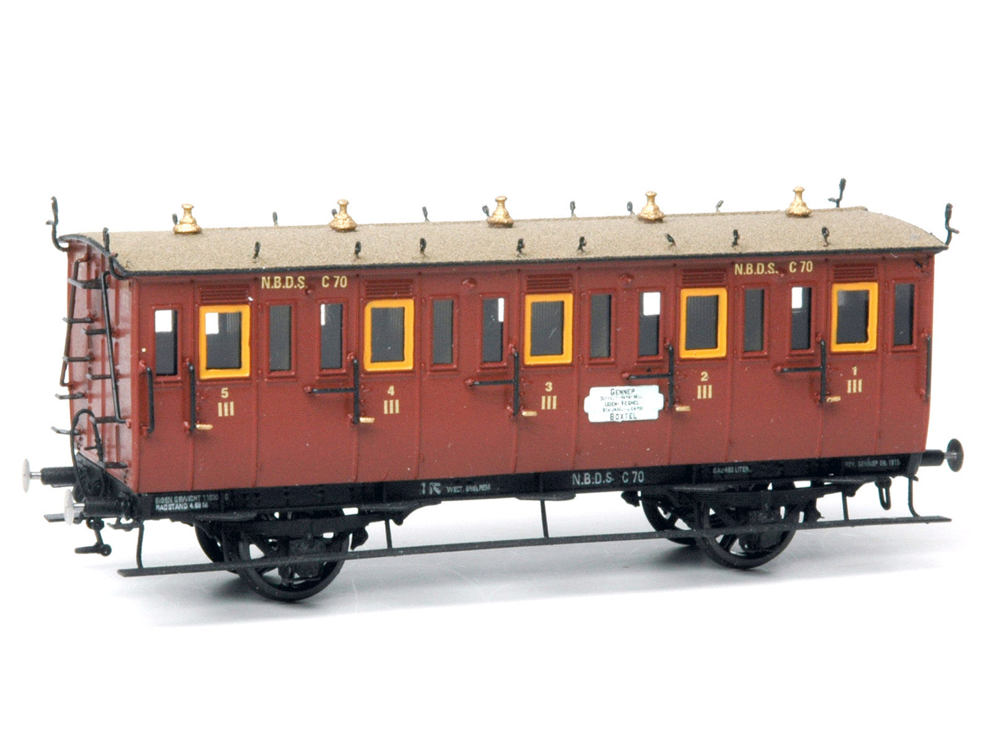 Messing bouwset 3e klasse couperijtuig met zijramen NS / SS / NBDS (1871-1936)  Art. M-212