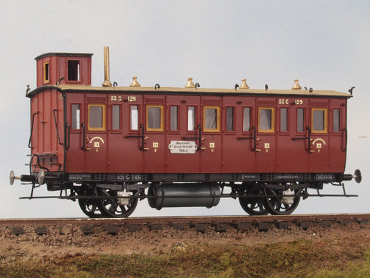 Messing bouwset 3e klasse couperijtuig met zijramen en remhuis NS / SS (1870-1933)  Art. M-213