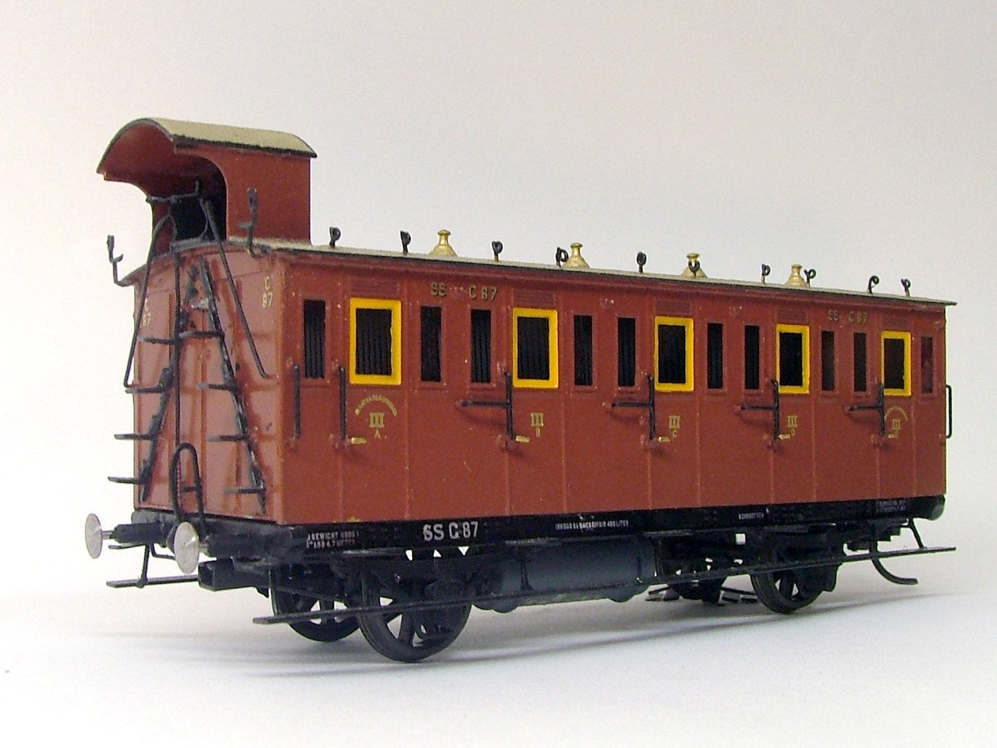 Messing bouwset 3e klasse coupe- of postrijtuig, met / zonder open remzitting NS / SS (1867-1926) Art. M-219