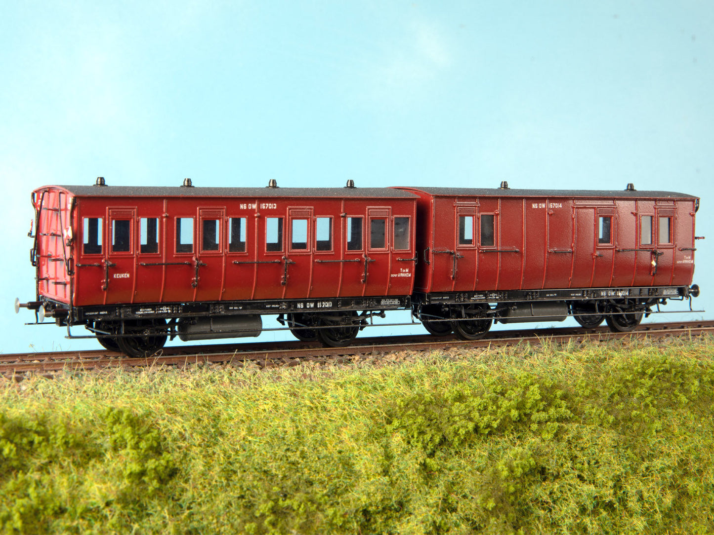 Messing bouwset kortgekoppelde ongevallenwagens NS / HSM  (1914-1962) Art. M-243ww