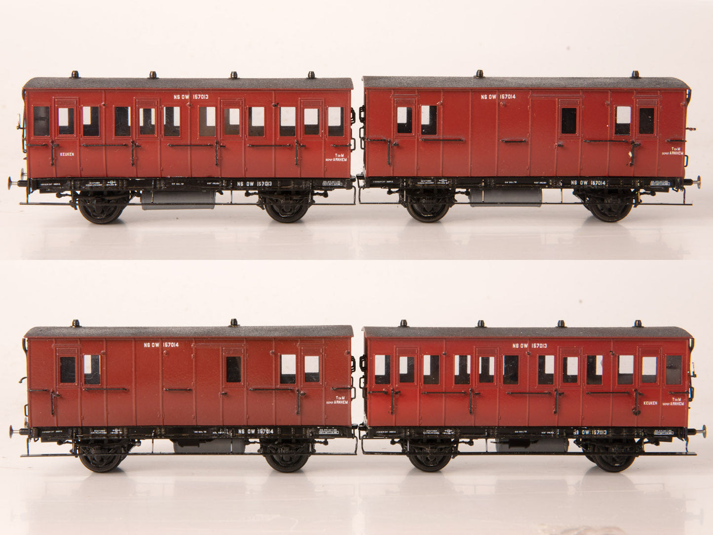 Messing bouwset kortgekoppelde ongevallenwagens NS / HSM  (1914-1962) Art. M-243ww