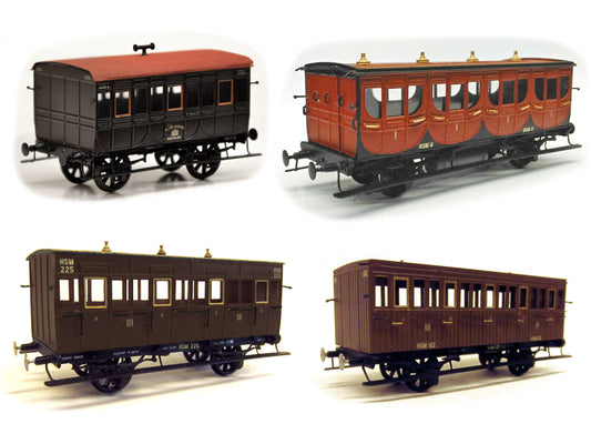 Messing bouwset "antieke HSM rijtuigen" HSM (1870-1910) - Art. Set HSM-01 en Set HSM-02