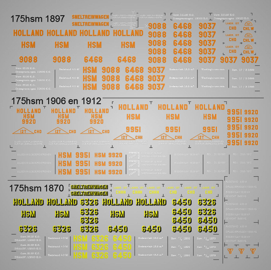 HSM opschriften voor rijtuigen en goederenwagens