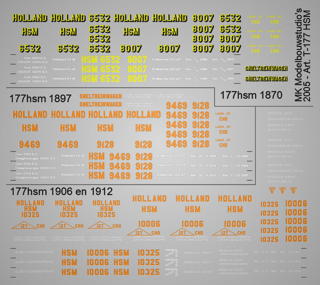 HSM opschriften voor rijtuigen en goederenwagens