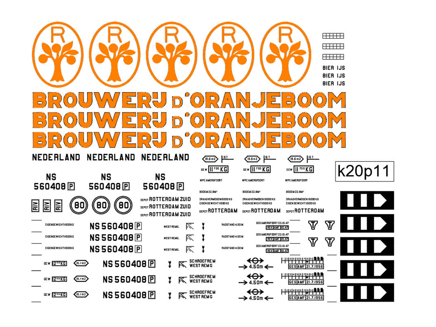 Opschriften voor bierwagen "Oranjeboom" (1945-1960)  Art. T-20p11