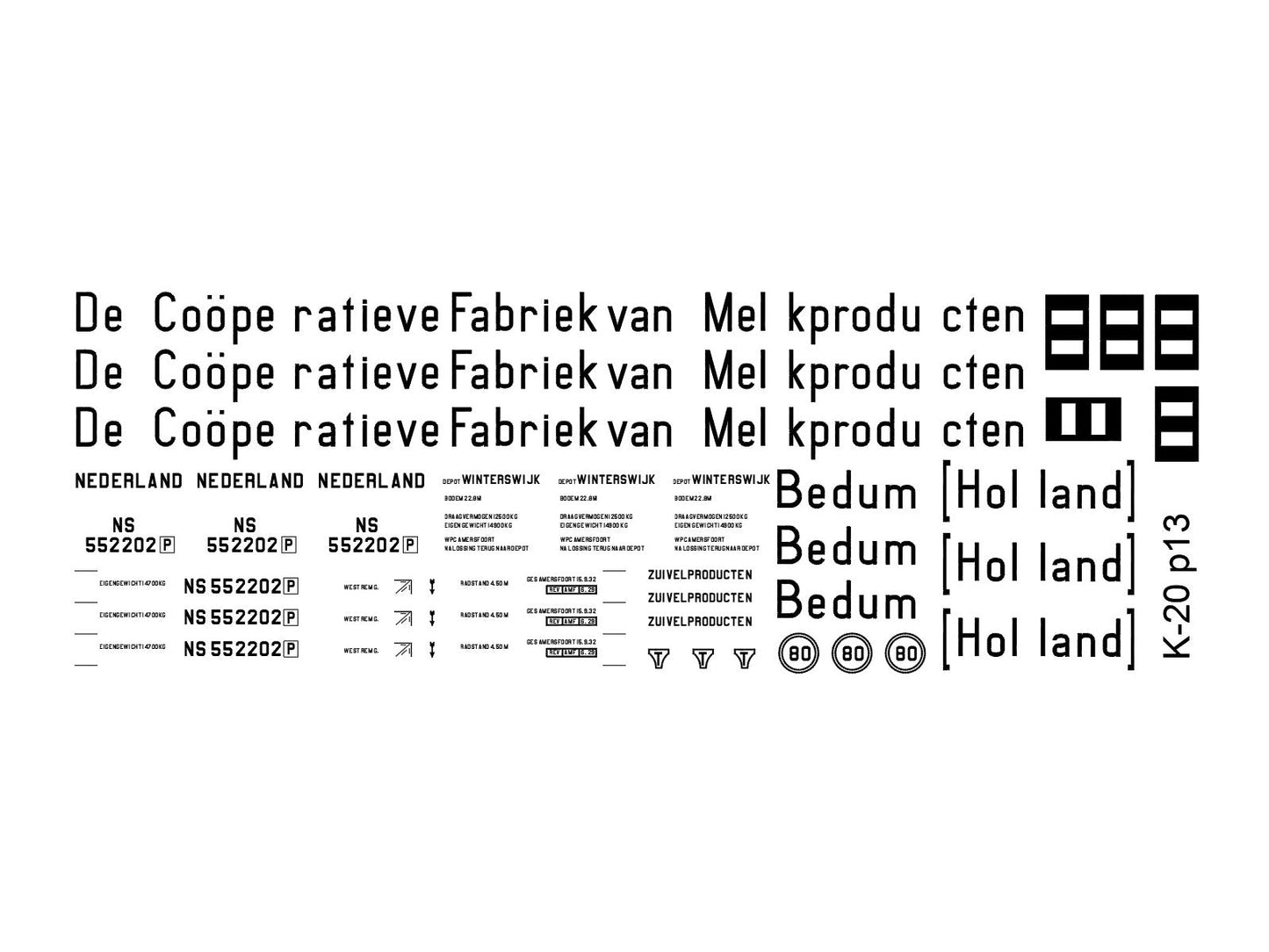 Opschriften voor koelwagen "Melkfabrieken Bedum" (1921-1938)  Art. T-20p13