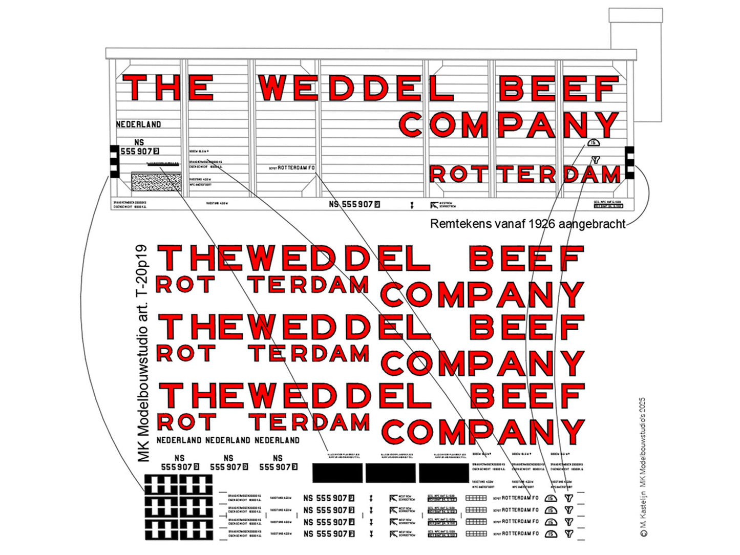 Opschriften voor koelwagen "Weddel Beef" (1924-1940) Art. T-20p19  NIEUW