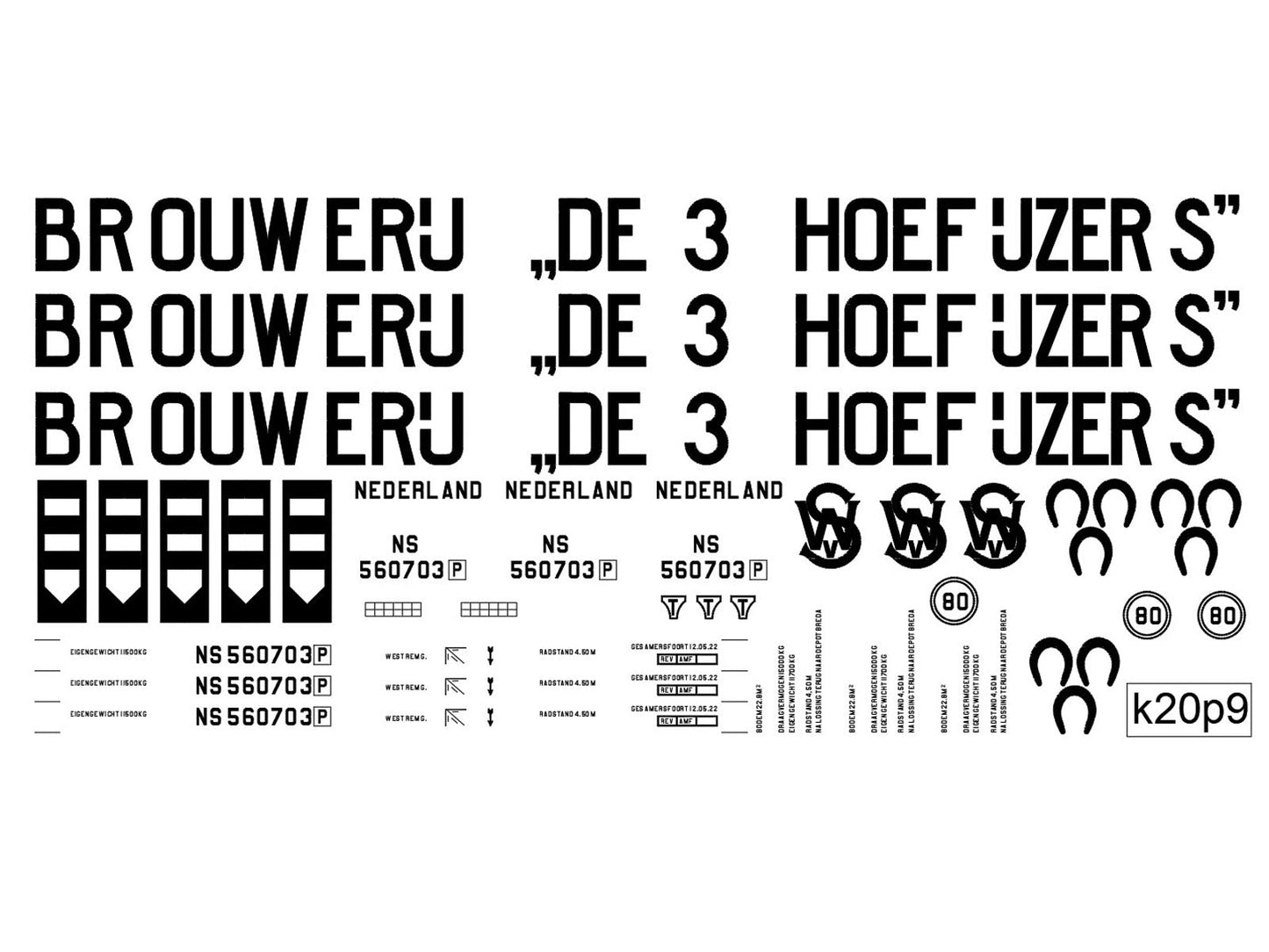 Opschriften voor bierwagen "Drie Hoefijzers" (1922-1940)  Art. T-20p9