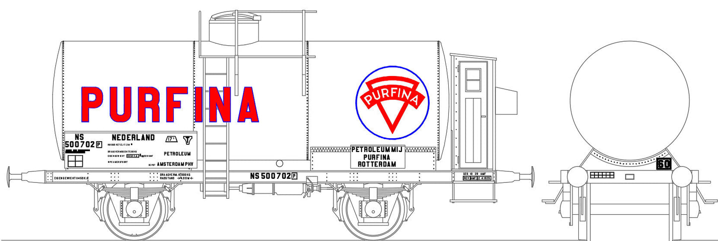 Opschriftenset voor ketelwagen "Purfina"  NS uitvoering (1925-1955) - Art. T-30p11.
