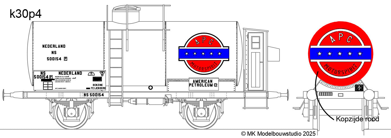 Opschriften voor ketelwagen "A.P.C." NS uitvoering (1926-1936) - Art. T-30p4