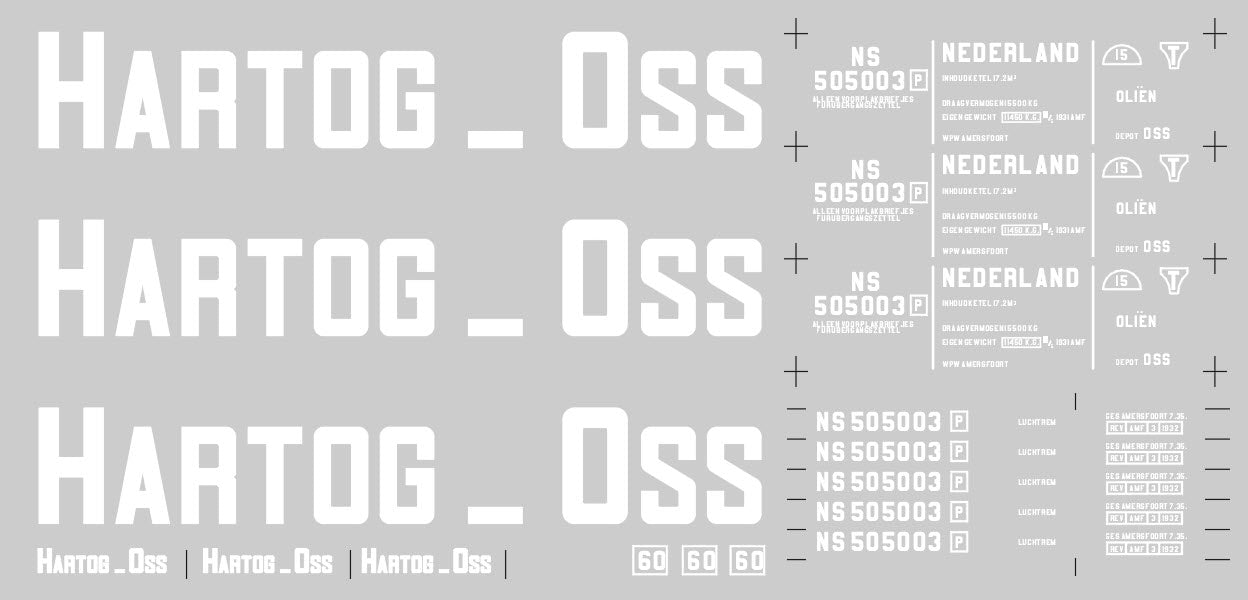 Opschriften voor ketelwagen "Hartog" slachterijen, NS uitvoering (1921-1937) - Art. T-30p6