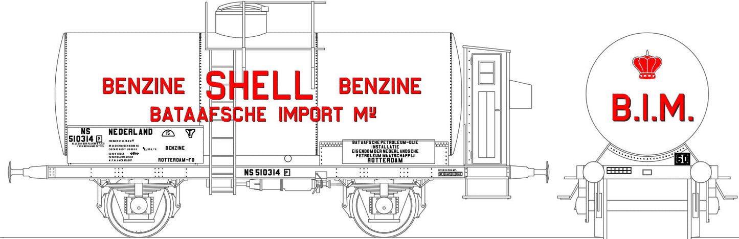 Opschriften voor ketelwagen "Shell" NS uitvoering (1921-1955) - Art. T-30p7