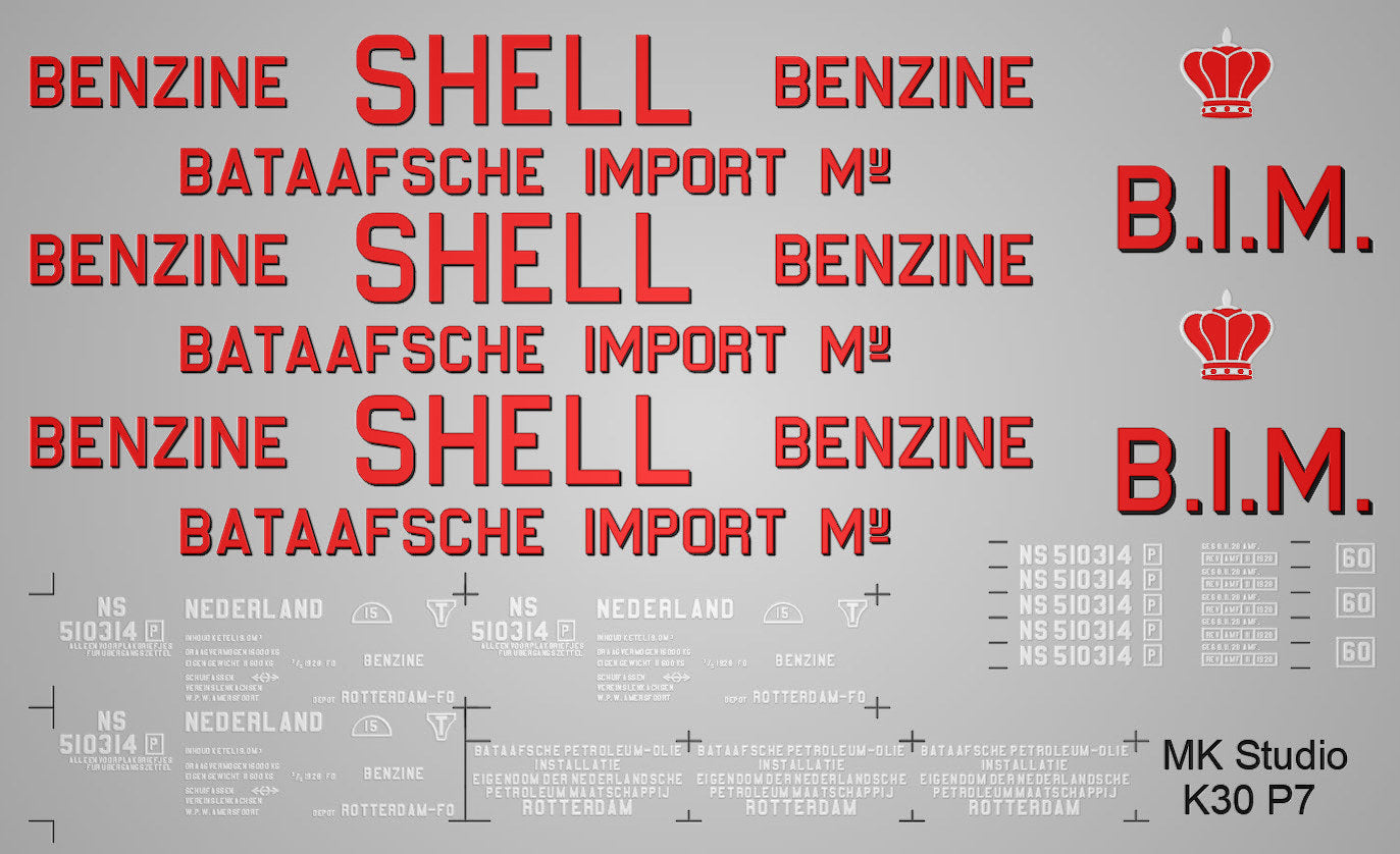 Opschriften voor ketelwagen "Shell" NS uitvoering (1921-1955) - Art. T-30p7
