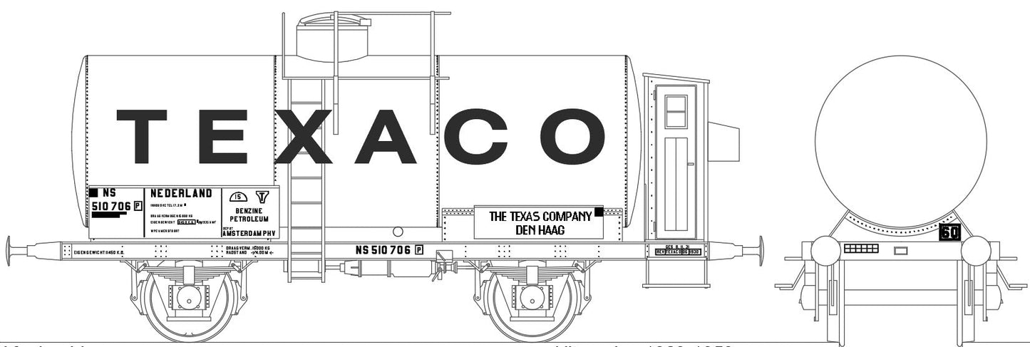 Opschriftenset voor ketelwagen "Texaco"  NS uitvoering (1928-1953) - Art. T-30p8