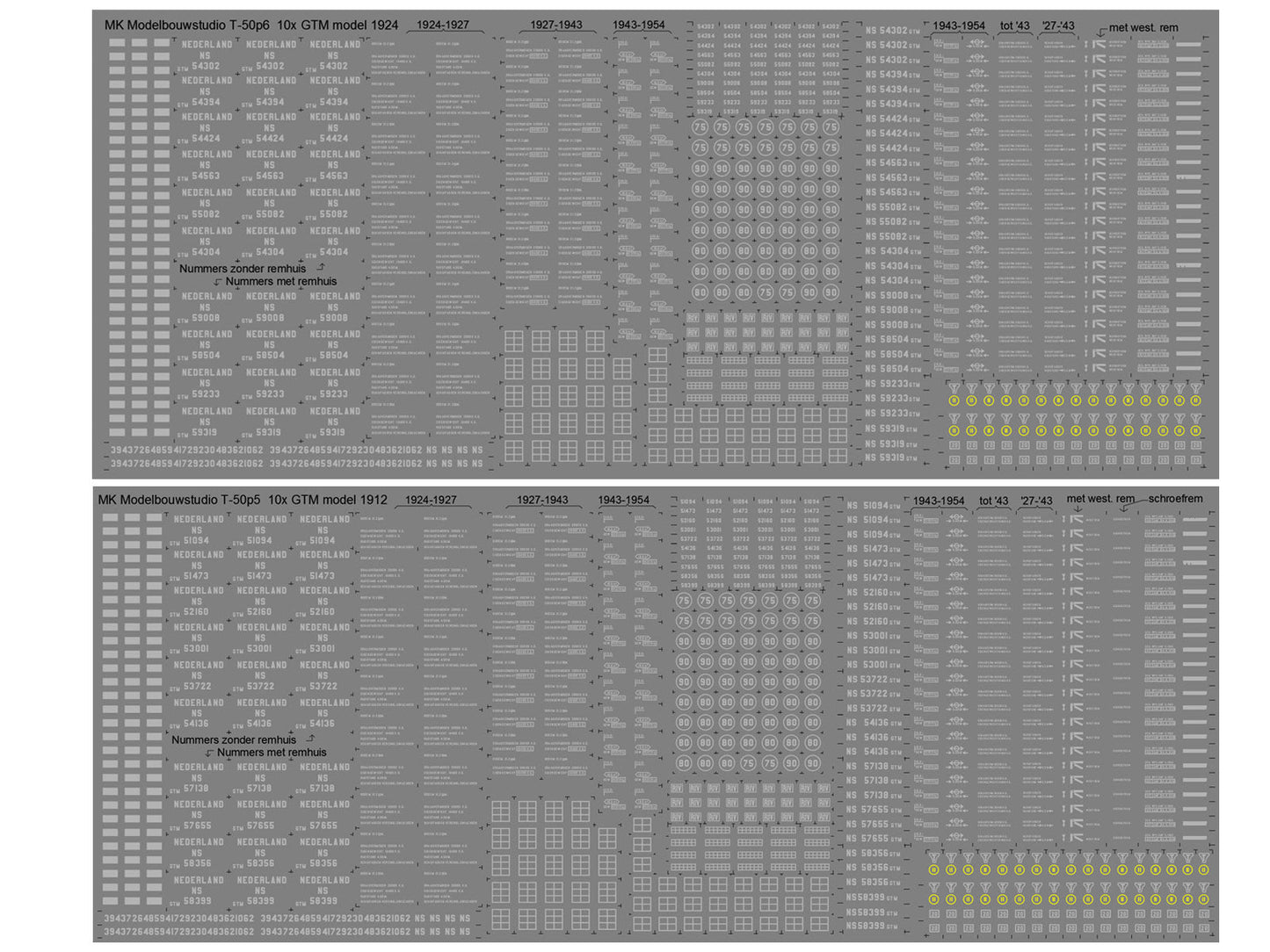 VERNIEUWD - Opschriften voor 20-tons houten kolenwagens (1913-1970)  Art. T-50