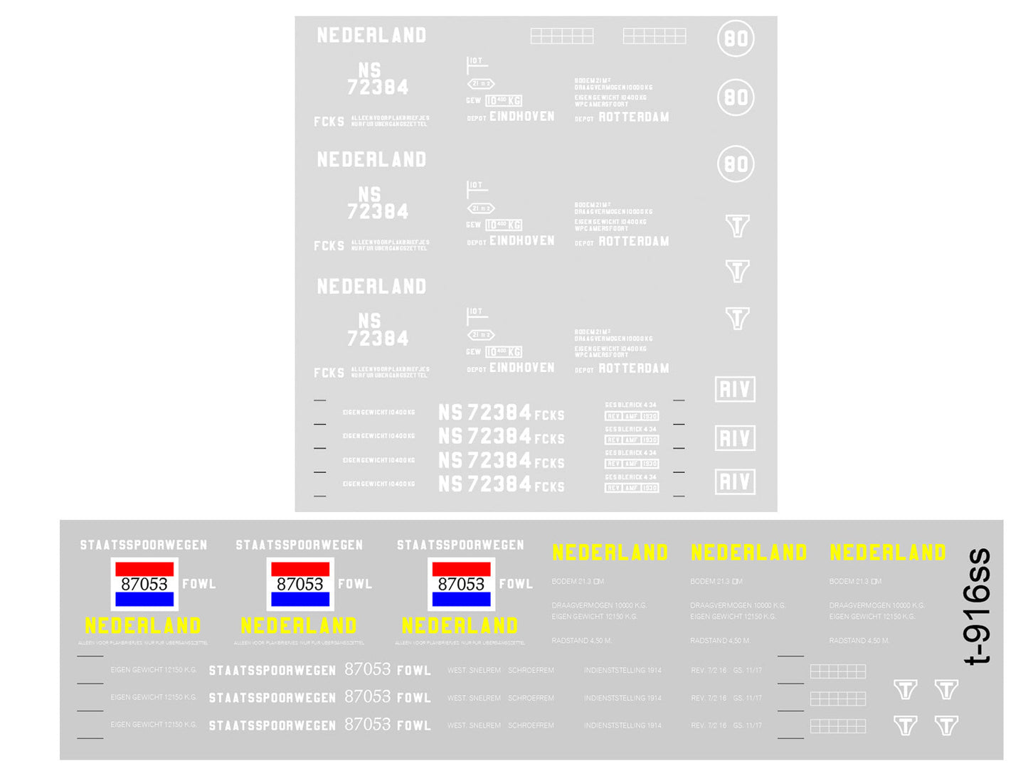Opschriften voor ombouw Duitse G10 gesloten wagens tot NS / SS veewagens (1913-1955) - Art. T-915 en T-916