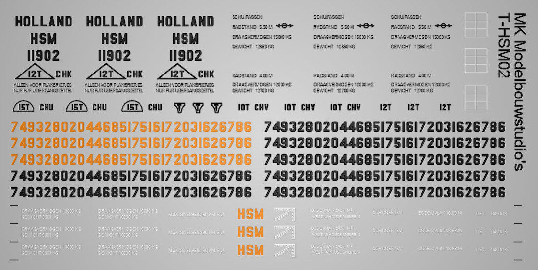 HSM opschriften voor rijtuigen en goederenwagens