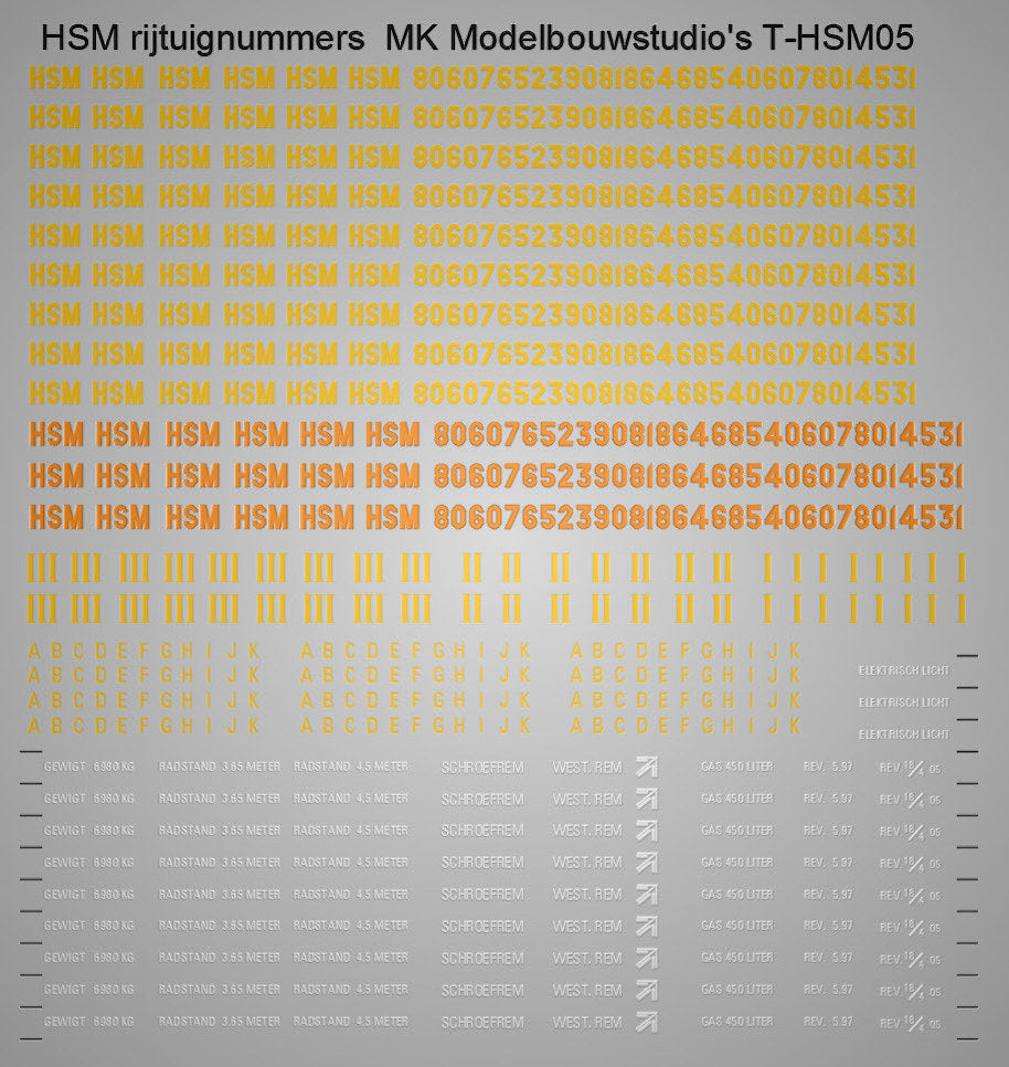 HSM opschriften voor rijtuigen en goederenwagens