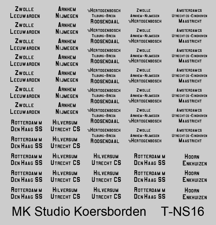 Opschriften voor koersborden rijtuigen en stroomlijn materieel