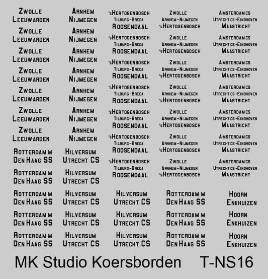 Opschriften voor koersborden rijtuigen en stroomlijn materieel