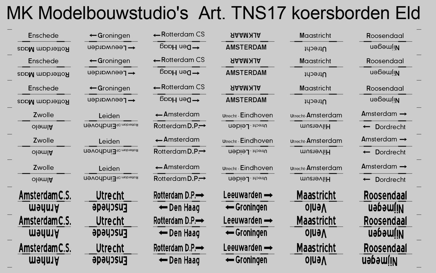 Opschriften voor koersborden rijtuigen en stroomlijn materieel
